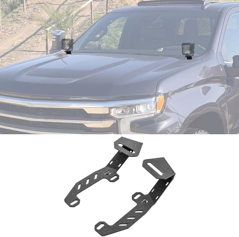 ROMELACK Hood Mount Brackets Ditch Light Pods Bracket Heavy Duty Steel Compatible with Chevy Silverado Fit GMC Sierra 1500 Models 2022-2024 - Image 1
